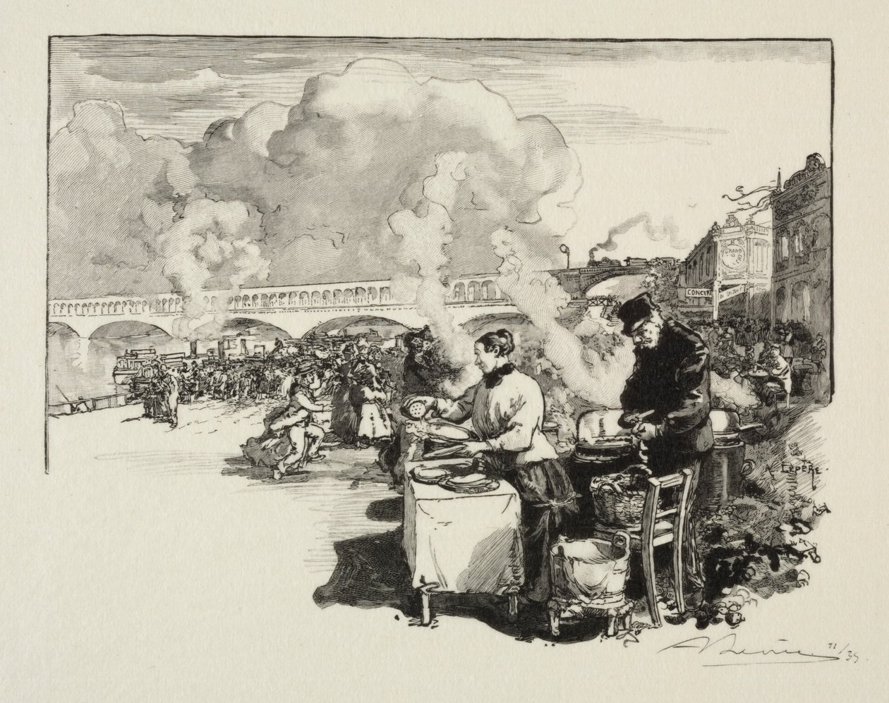 Omnibüs tekneler için iniş sahnesi. by Auguste Louis Lepère