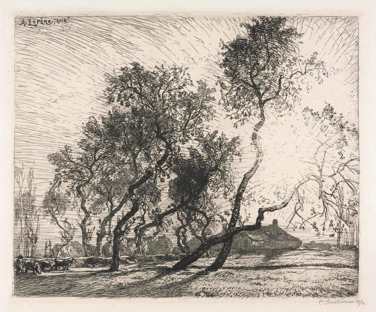 Hollanda Kavak Ağaçları ile Çiftlik, 1914. by Auguste Louis Lepère