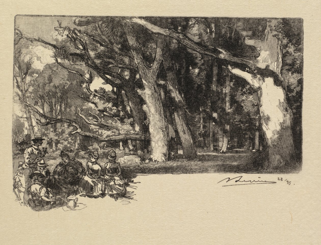 Fontainebleau Ormanı: Ağaçların Altında Öğlen La Forêt de Fontainebleau: Midi sous bois, 1890. by Auguste Louis Lepère