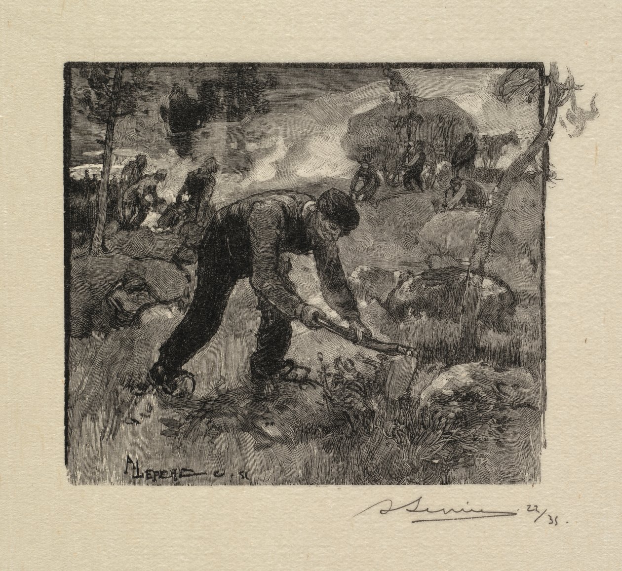 Fontainebleau Ormanı: Fundalığı Çekmek by Auguste Louis Lepère