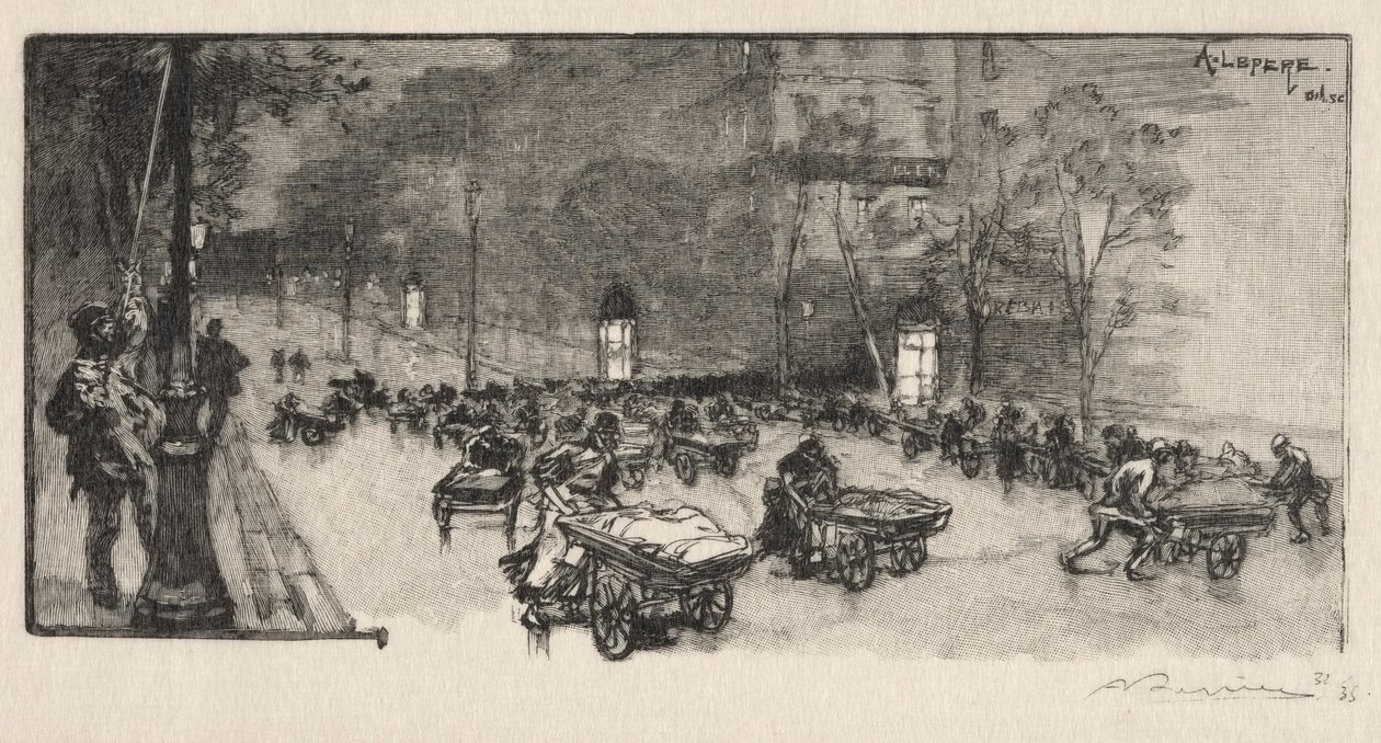 Bulvar, Fauborg Montmartre'nin köşesinde by Auguste Louis Lepère