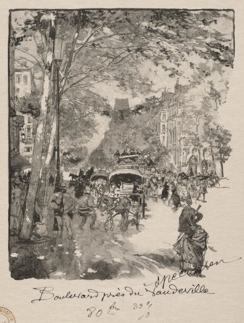 Vaudeville yakınındaki bulvar by Auguste Louis Lepère