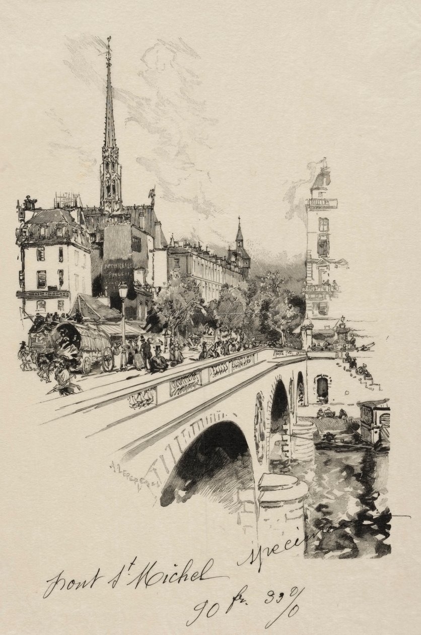 Pont St. Michel. by Auguste Louis Lepère