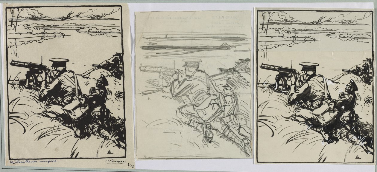 İngiliz makineli tüfekçiler, 1914. by Auguste Louis Lepère
