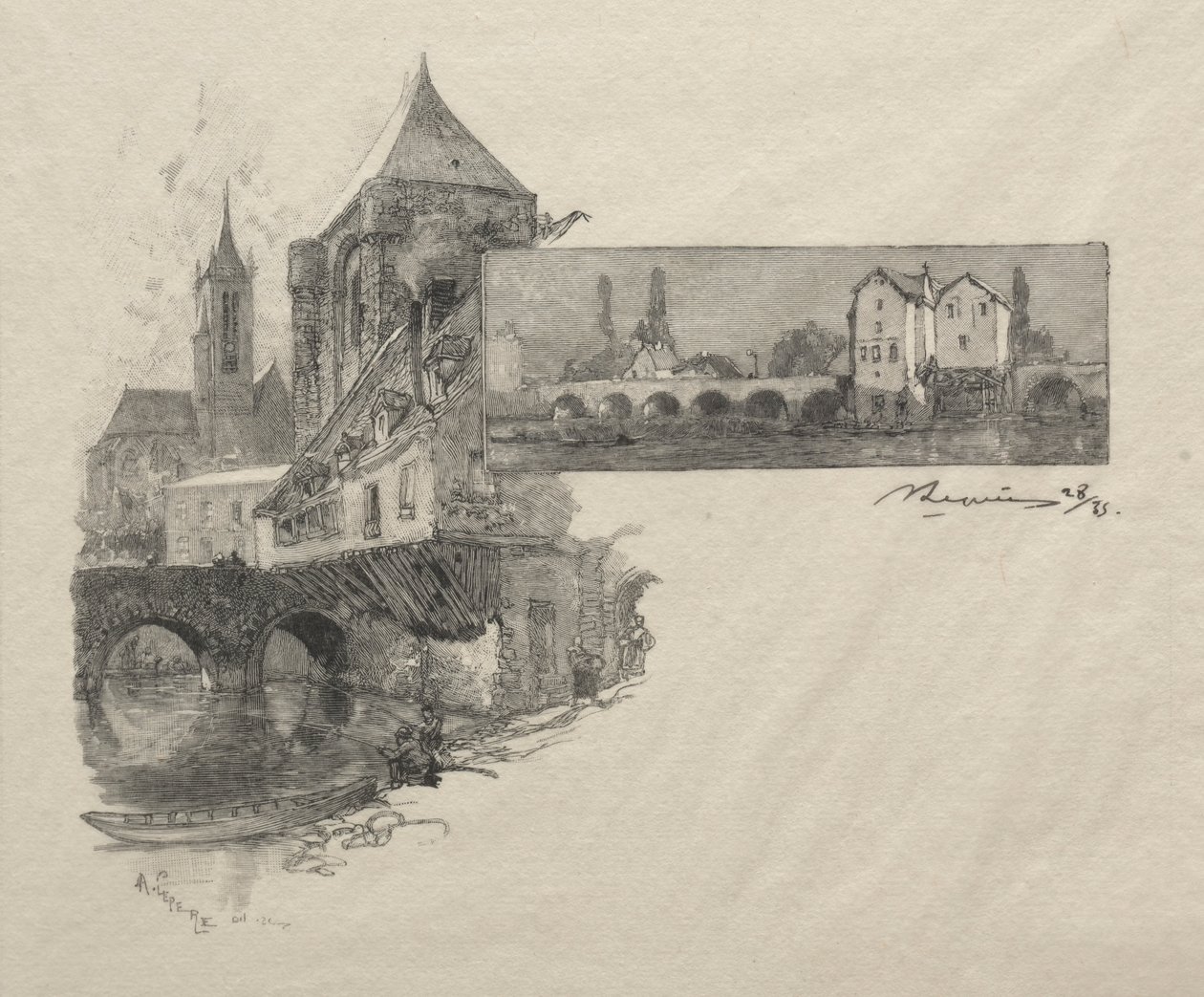 Moret - bronzlaşma değirmeni. by Auguste Louis Lepère