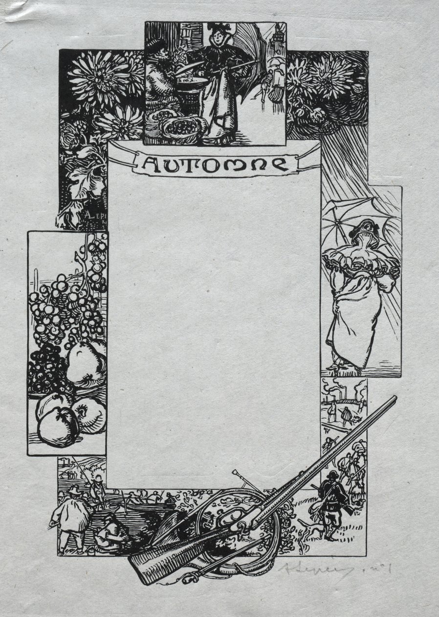 Paris Almanak, 1897: Dekoratif Bordür, Sonbahar by Auguste Louis Lepère