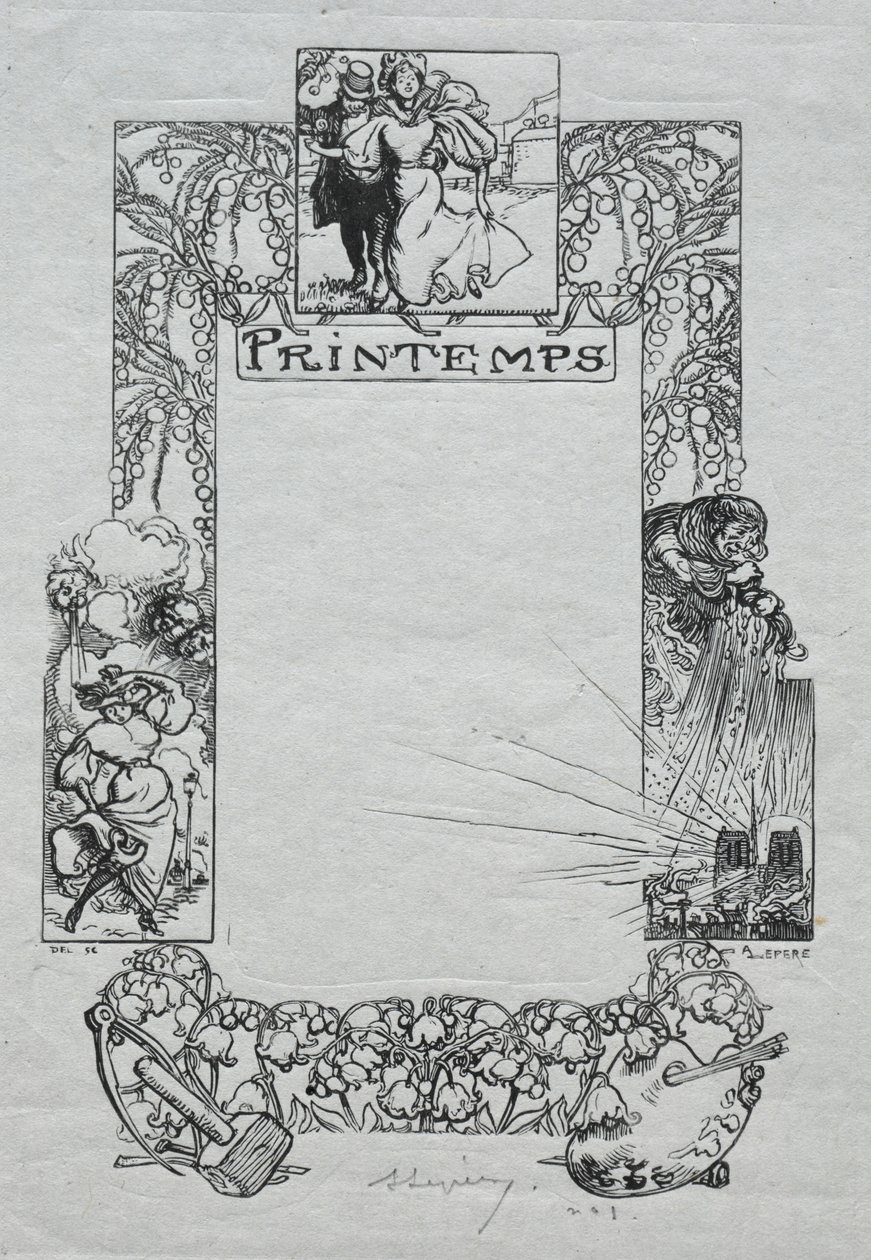 Paris Almanak, 1897: Dekoratif Bordür, Bahar by Auguste Louis Lepère