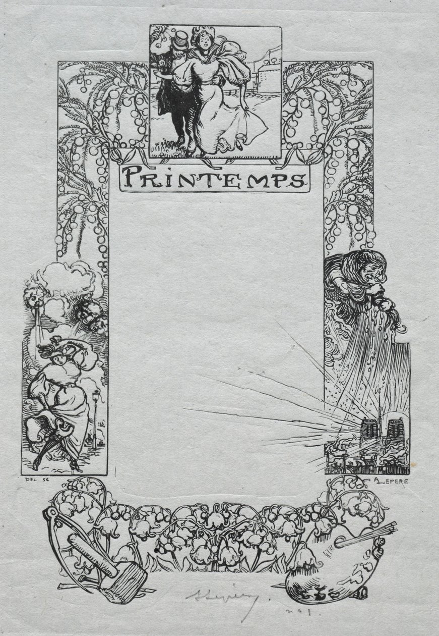 Paris Almanak, 1897: Dekoratif Bordür, Bahar, 1897. by Auguste Louis Lepère