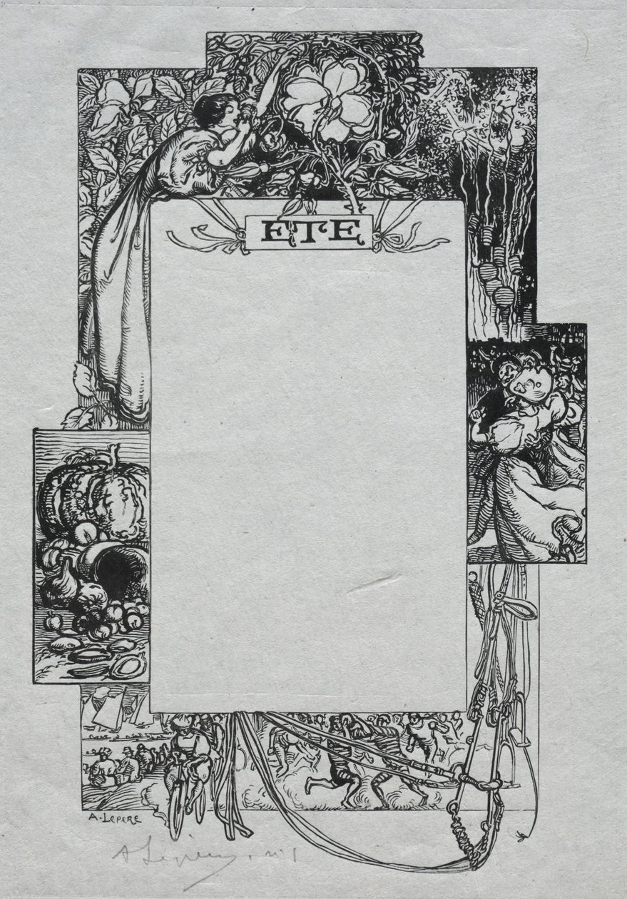 Paris Almanak, 1897: Dekoratif Bordür, Yaz by Auguste Louis Lepère