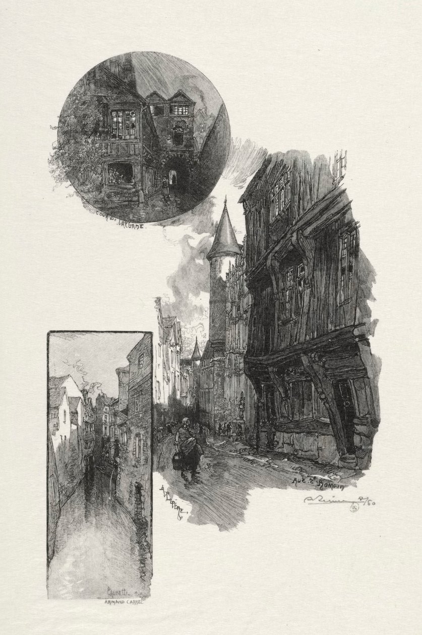 Resimli Rouen: LAlbane Mahkemesi, Rue Saint Romain, Laubette Rue Armand - Carrel, 1896. by Auguste Louis Lepère