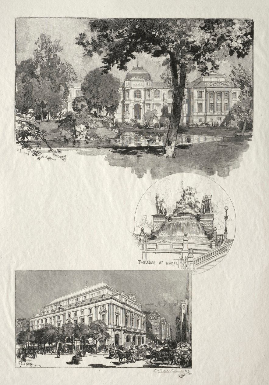 Resimli Rouen: Müze, Fontaine St. Marie, Sanat Tiyatrosu, 1896. by Auguste Louis Lepère