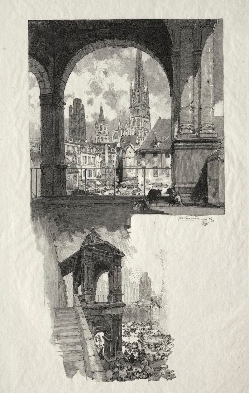 Resimli Rouen: Place de la Haute Vieille Turu, Edicule de la Fierte, 1896. by Auguste Louis Lepère