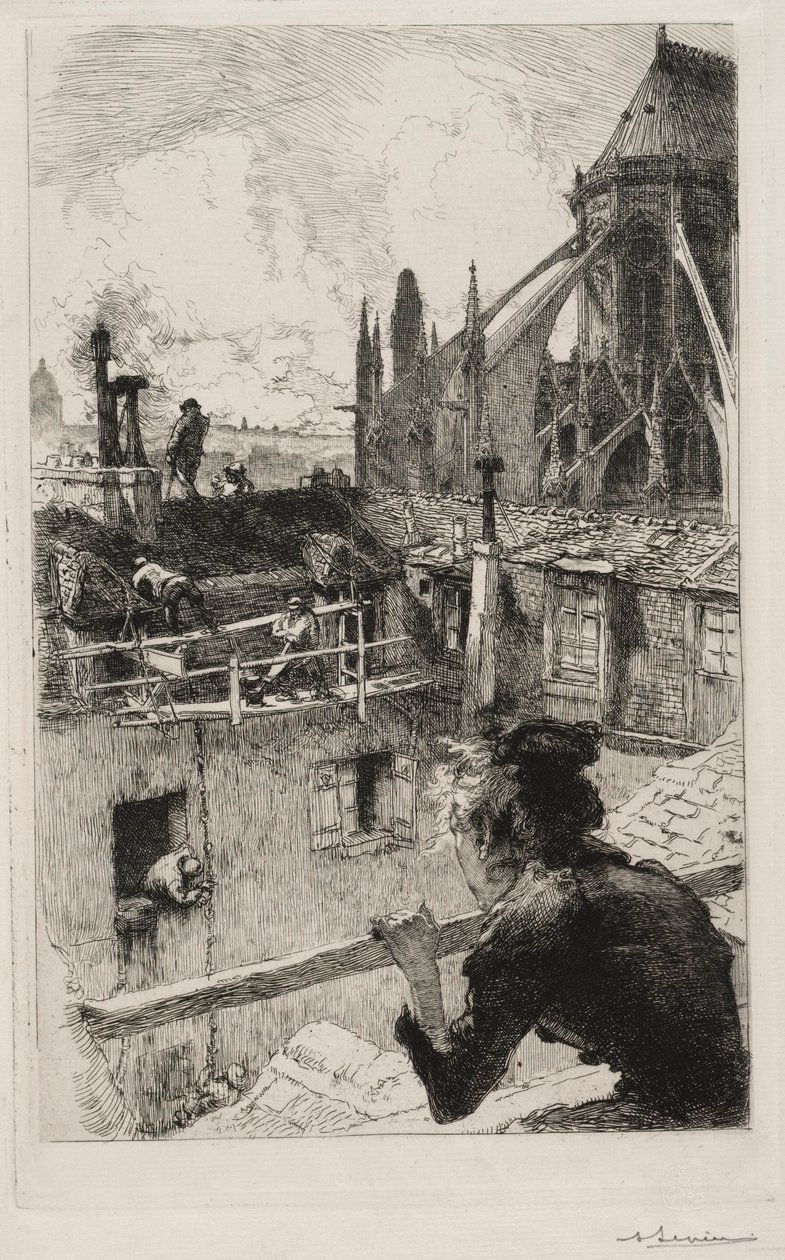 Notre Dame yakınlarındaki çatılarda, 1893. by Auguste Louis Lepère