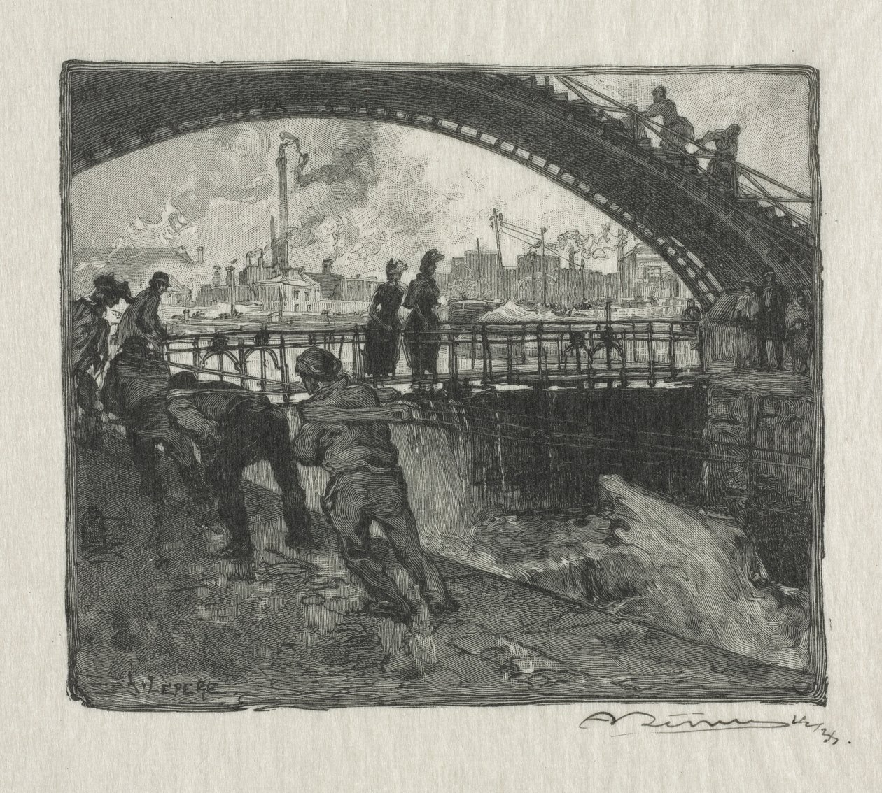 St. Martin Kanalının Kilidi, 1890. by Auguste Louis Lepère