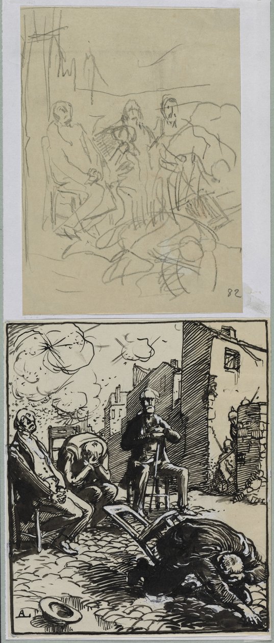 Üç oturmuş rehine, 1914. by Auguste Louis Lepère