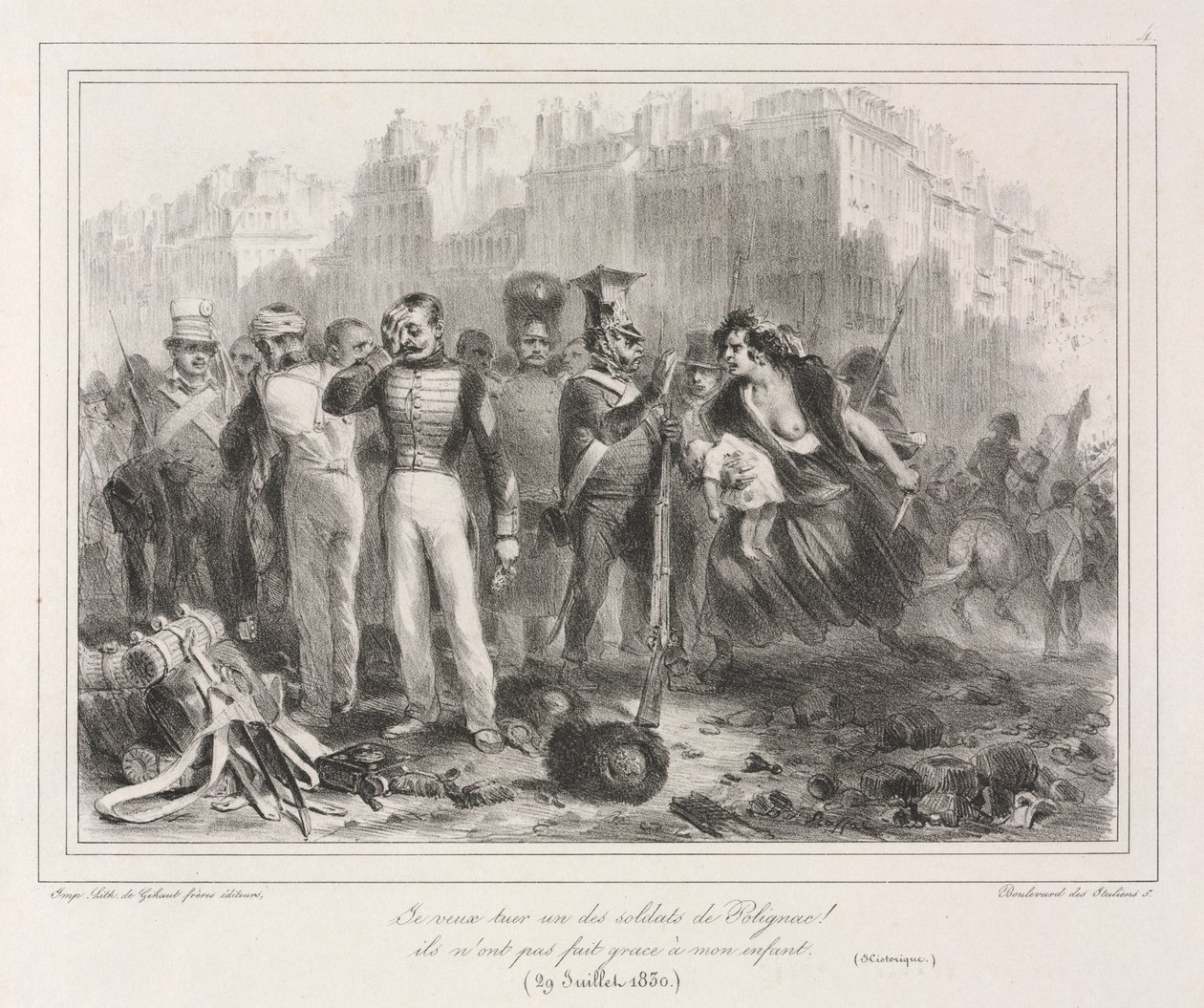 1831 Albümü: Polignac'ın askerlerinden birini öldürmek istiyorum. Çocuğumu esirgemediler (Tarihi) by Auguste Raffet
