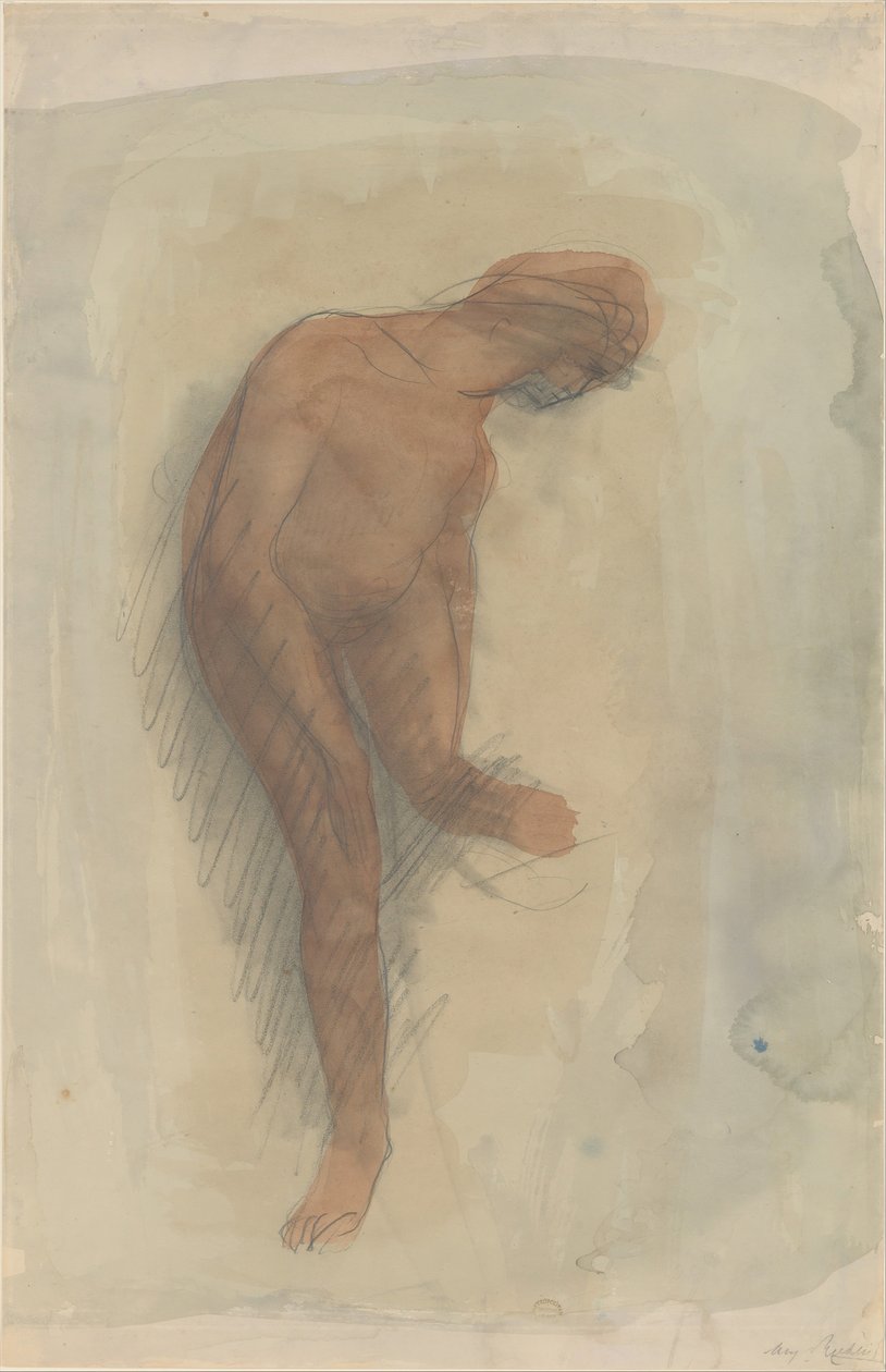 Sol ayağını tutan çıplak kadın figürü, 1900-1912. by Auguste Rodin