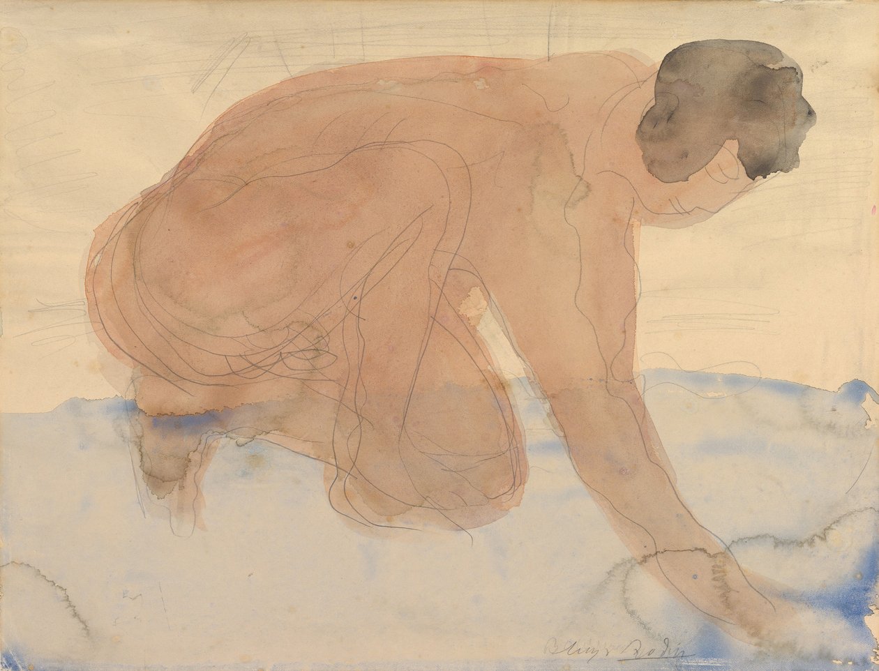 Eller ve dizler üzerinde çıplak figür, 1900-1910. by Auguste Rodin