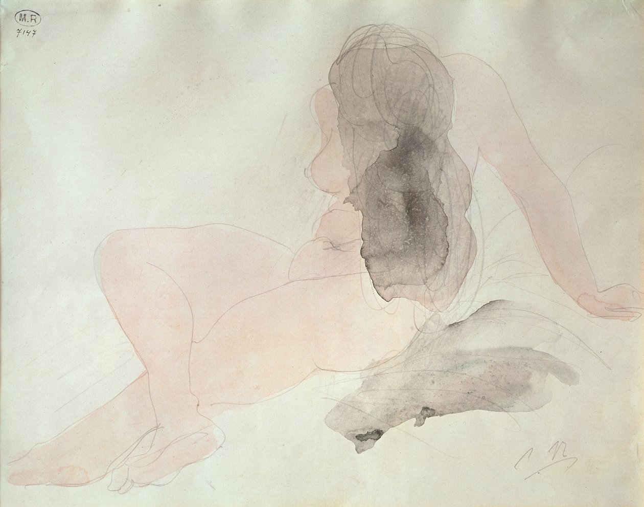 Oturmuş Çıplak ve Dağınık Saçlı by Auguste Rodin