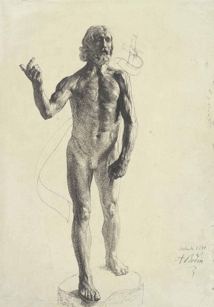 Vaftizci Yahya, 1880 (kağıt üzerinde grafitli siyah mürekkep) by Auguste Rodin