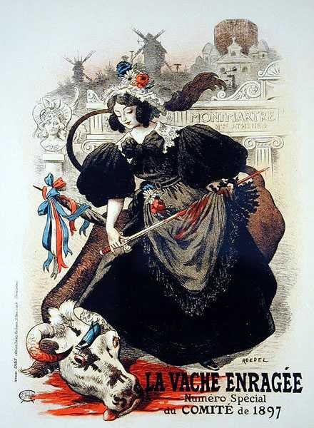 1897 Komitesi'nden özel bir numara olan 'Çılgın İnek' reklamını yapan bir posterin çoğaltılması by Auguste Roedel