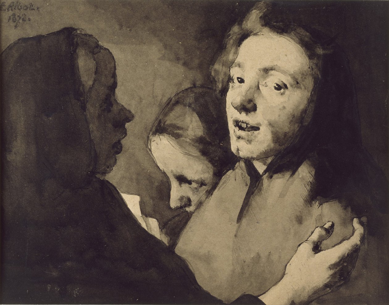Konuşma Parçası: Üç Kafa, 1872 (kağıt üzerine siyah mürekkeple yıkama) by Auguste Theodule Ribot