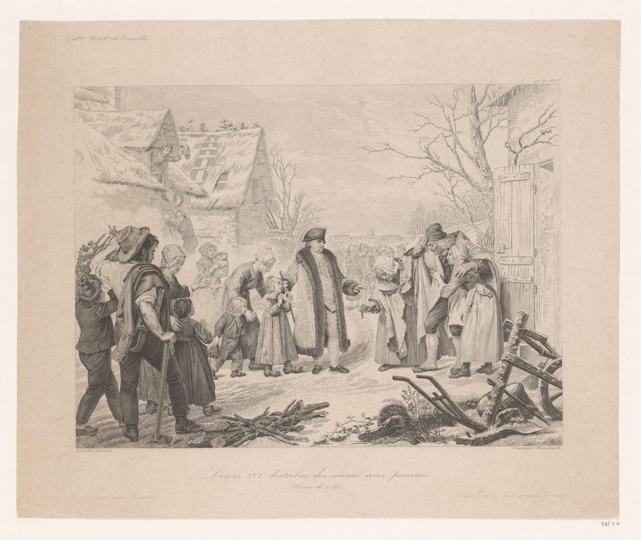 Louis XVI fakir bir mahalleyi ziyaret ediyor Louis XVI distribue des secours aux pauvres (nesnenin başlığı) by Auguste Thomas Marie Blanchard
