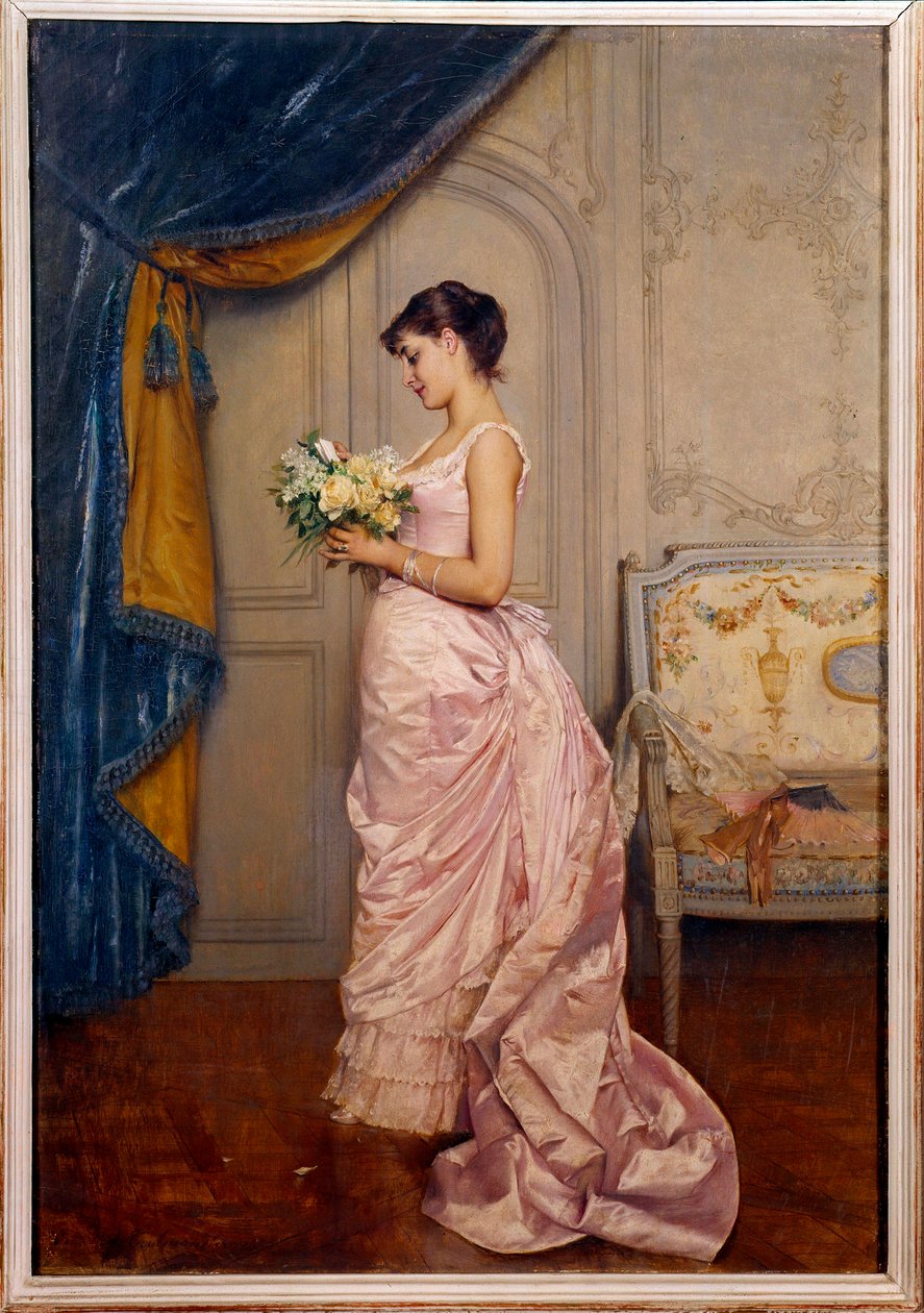 Tatlı Bilet Genç bir kadın, bir buket çiçekle bir hayranından gelen aşk mektubunu okur. Auguste Toulmouche (1829-1890) 1883 Güneş tarafından tablo. 0,66x0,45 m Nantes, Güzel Sanatlar Müzesi by Auguste Toulmouche