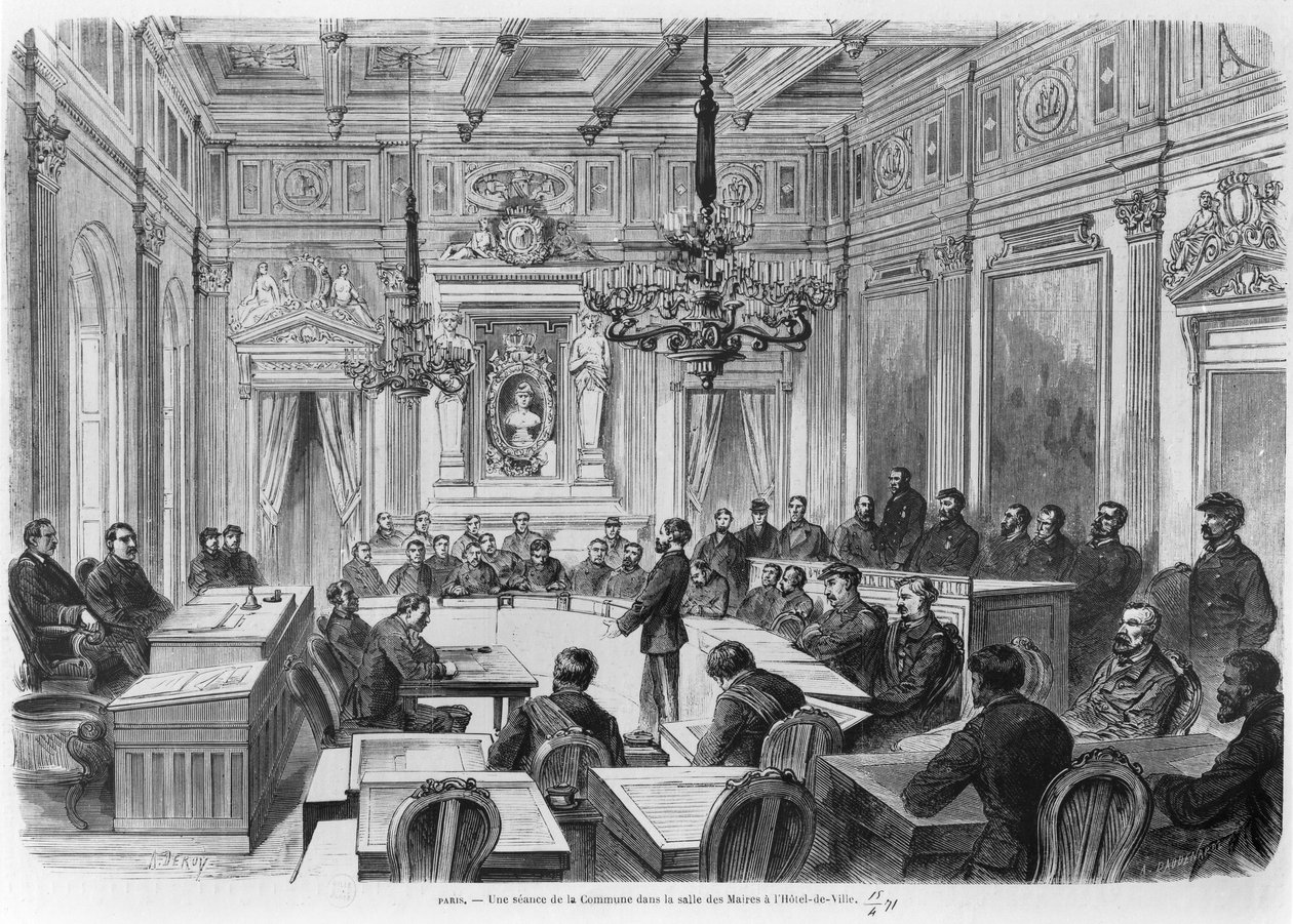 Members of the Commune in session at the Hotel de Ville, Salle des Maires, Paris, 1871   by Auguste Victor Deroy