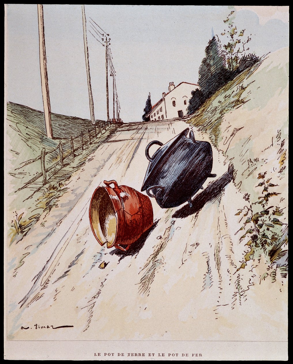 Toprak çömlek ve demir çömlek - “” Les Fables de La Fontaine” de, hasta. Auguste Vimar (1851-1916), Tours, A, Mame & Son