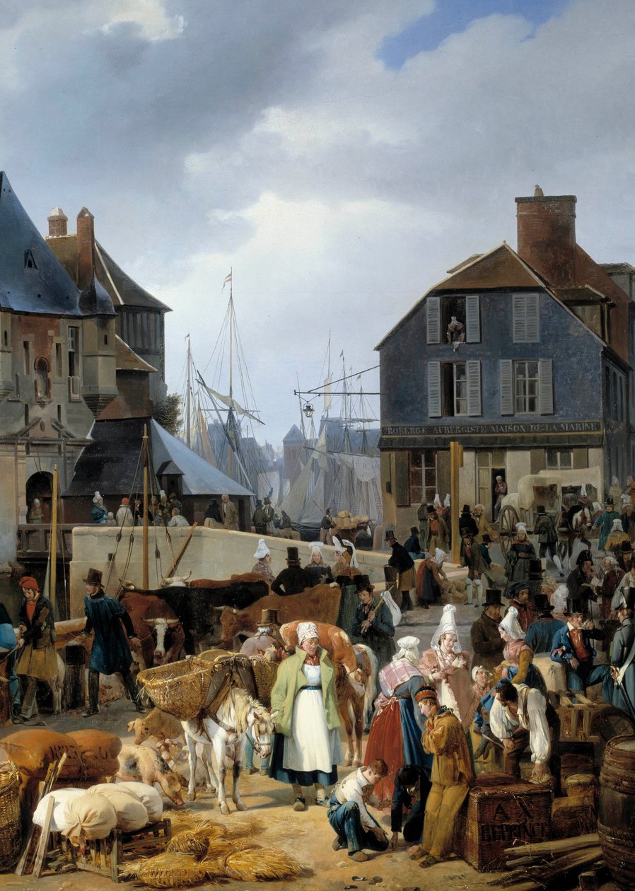 Honfleur limanında yolcuya binen sığır”” Auguste-Xavier Leprince (1799-1826) tarafından yapılan bir tablodan detay by Auguste Xavier Leprince
