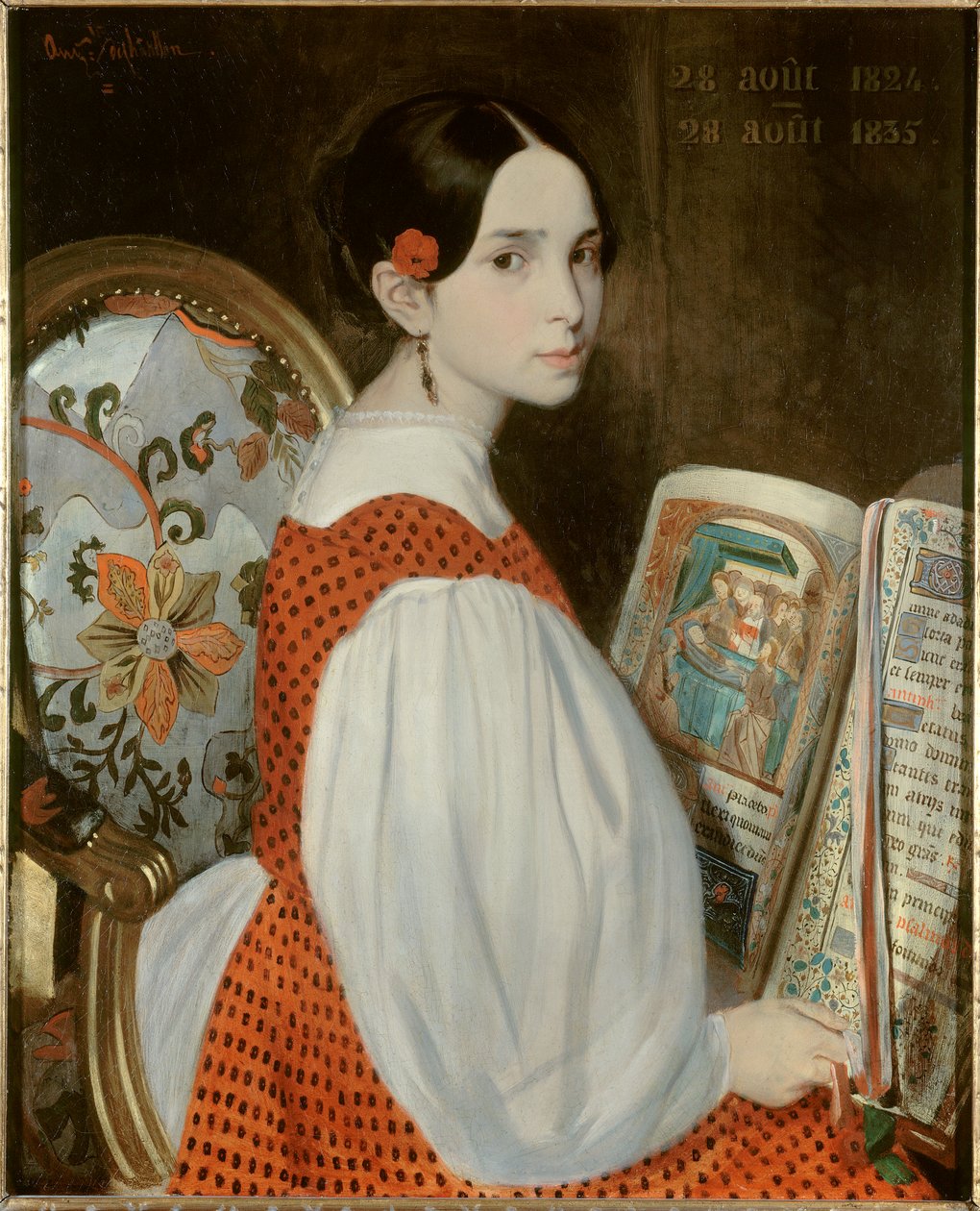 28/08/1835 tarihli Heures kitabında Leopoldine Hugo'nun portresi (1824-1843) Victor Hugo'nun kızının ilk komünyon gününde portresi. Augustus de Chatillon (1813-1881) 1835 Güneş tarafından yapılan resim. 0,73x0,6 m. Paris, Maison Victor Hugo by Auguste de Chatillon