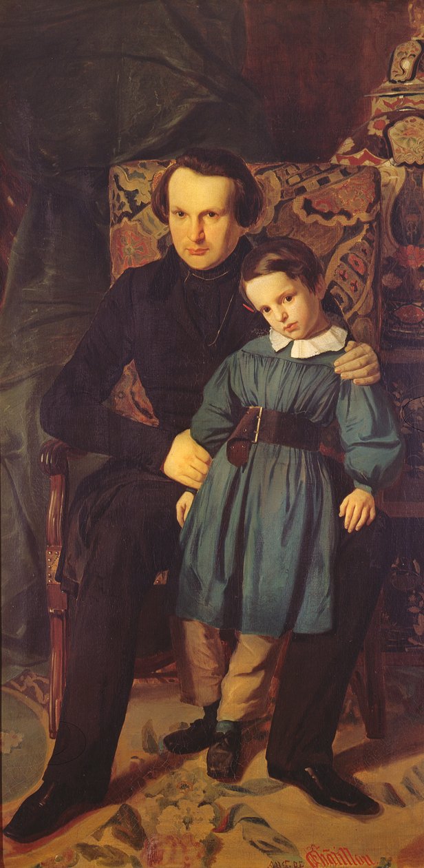 Victor Hugo (1802-85) ve Oğlu Francois-Victor, 1836 by Auguste de Chatillon