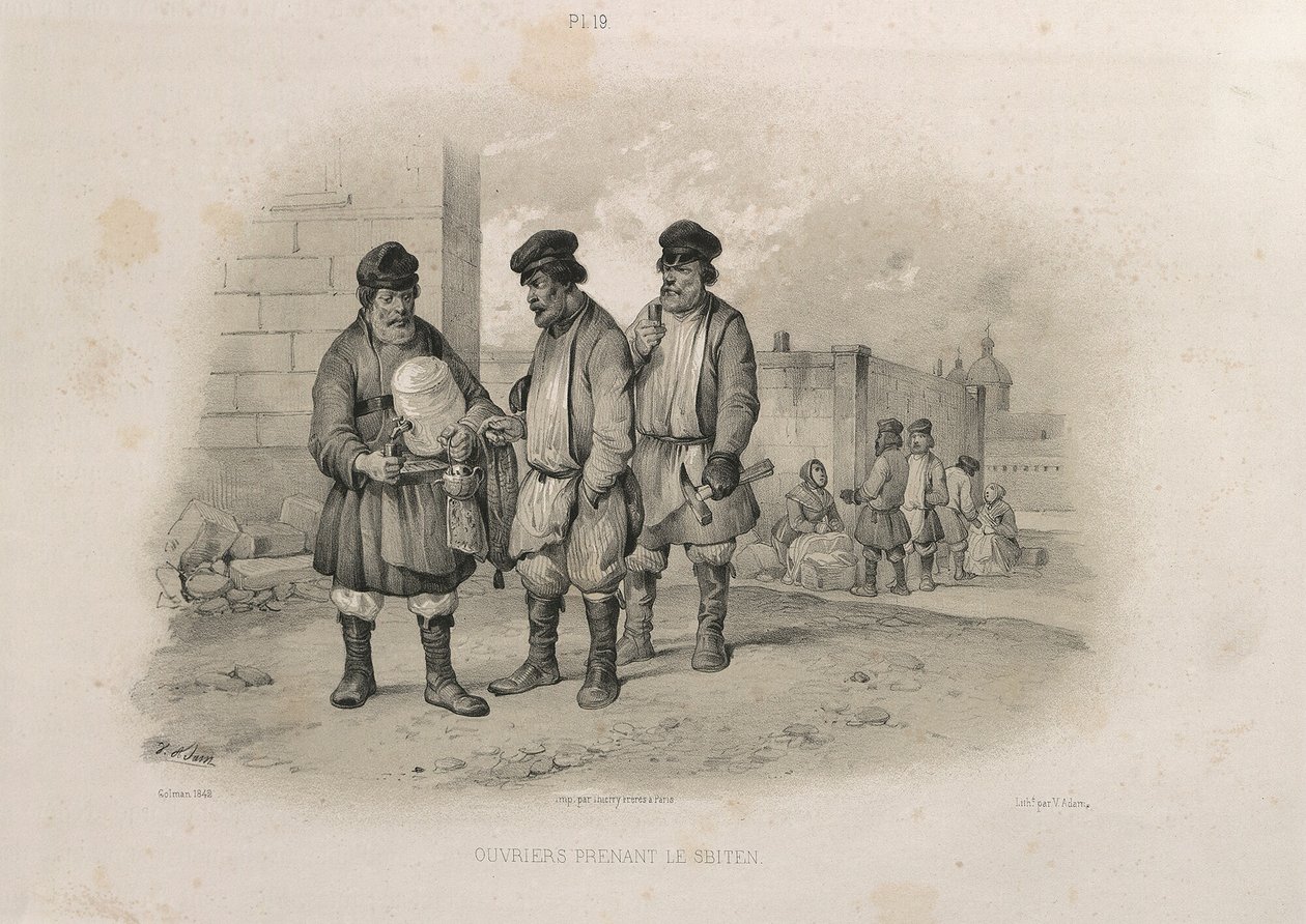 Sbiten içen inşaatçılar Kimden: The Construction of the Saint Isaacs Katedrali, 1845 by Auguste de Montferrand