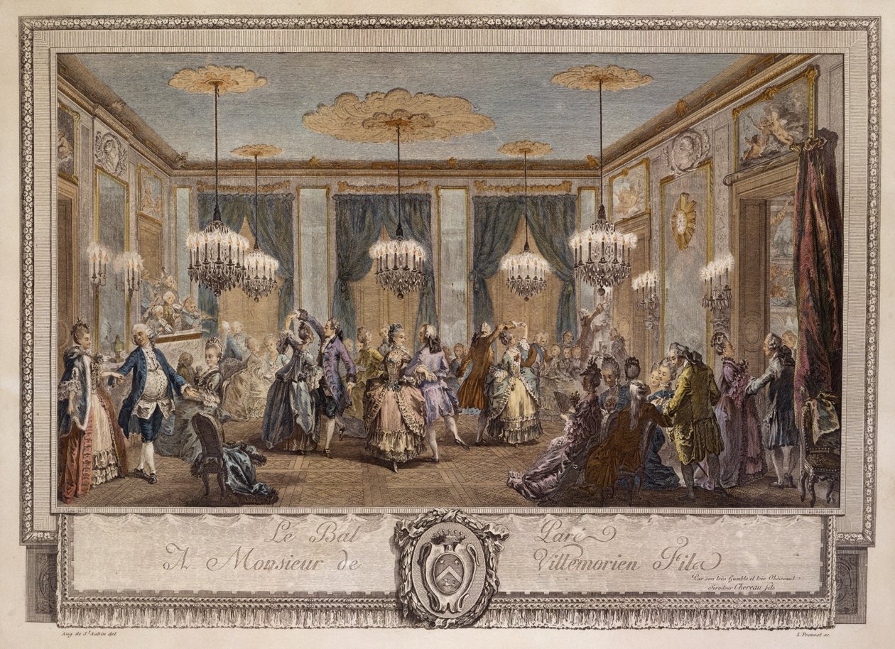 Le Bal Pare a Monsieur de Villemorien Fila, L. Provost tarafından oyulmuş (el renkli gravür) by Augustin de Saint Aubin