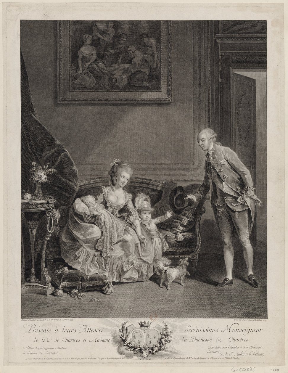 Chartres Dükü, eşi ve en büyük iki çocuğuyla birlikte by Augustin de Saint Aubin
