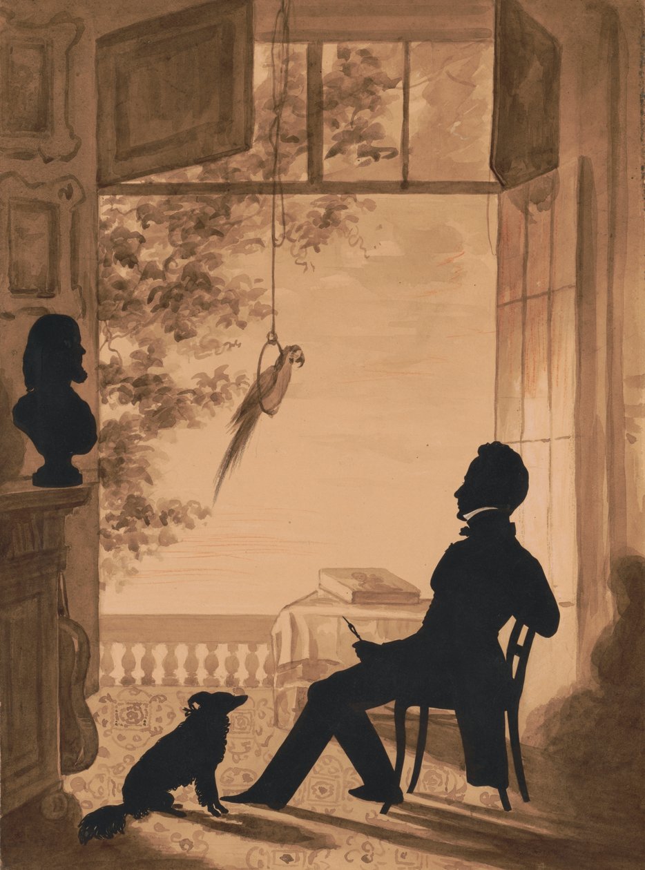 Sanatçı Charles Finderich'in siluet profili, 1841 (sepya yıkama üzerine kesilmiş kağıt) by Augustin Amant Constant Fidele Edouart