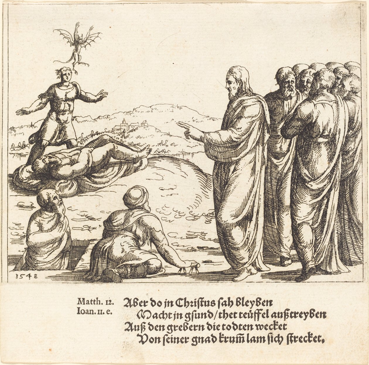 Mesih, Kör ve Aptal Bir Şeytanı İyileştirir, 1548. by Augustin Hirschvogel