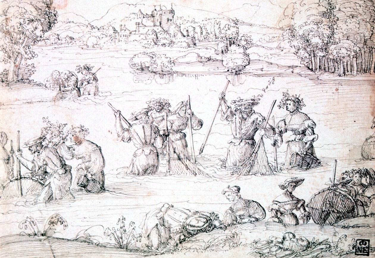 Yağmurda Balık Tutmak, c1513-1553 by Augustin Hirschvogel