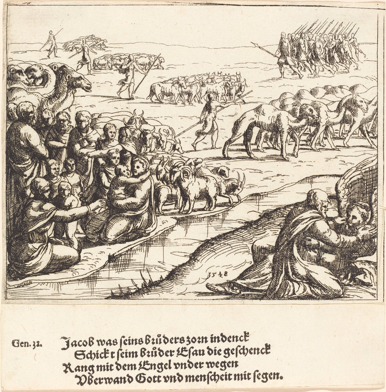Yakup Melekle Güreşi, 1548. by Augustin Hirschvogel