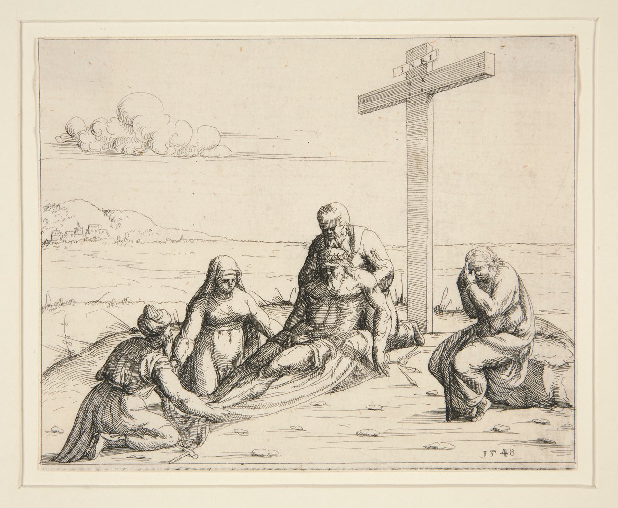 İsa'nın Bedeni ile Joseph ve Nicodemus by Augustin Hirschvogel