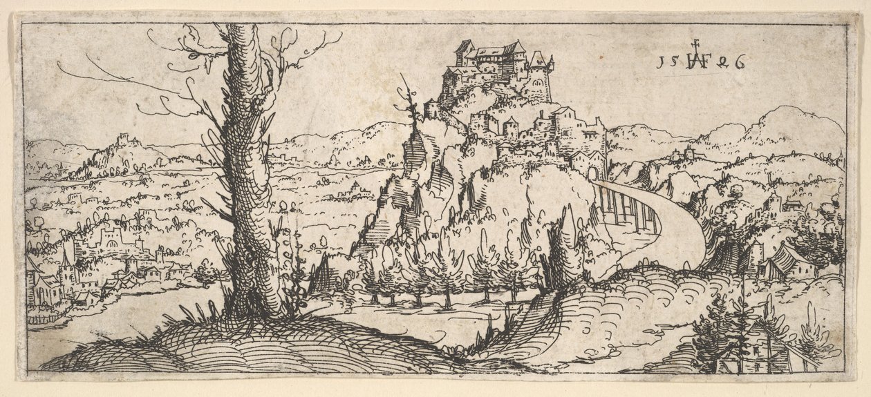 Yüksek Kayalar ve Kalelerle Peyzaj, 1546. by Augustin Hirschvogel