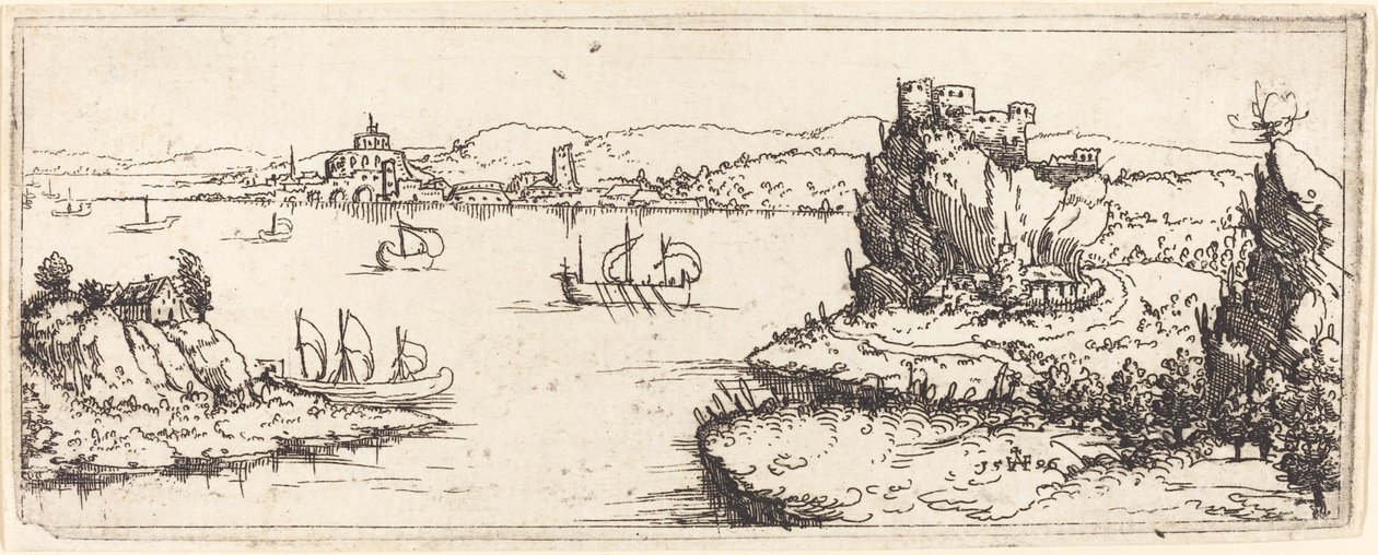 Yelkenli Teknelerle Manzara, 1546. by Augustin Hirschvogel