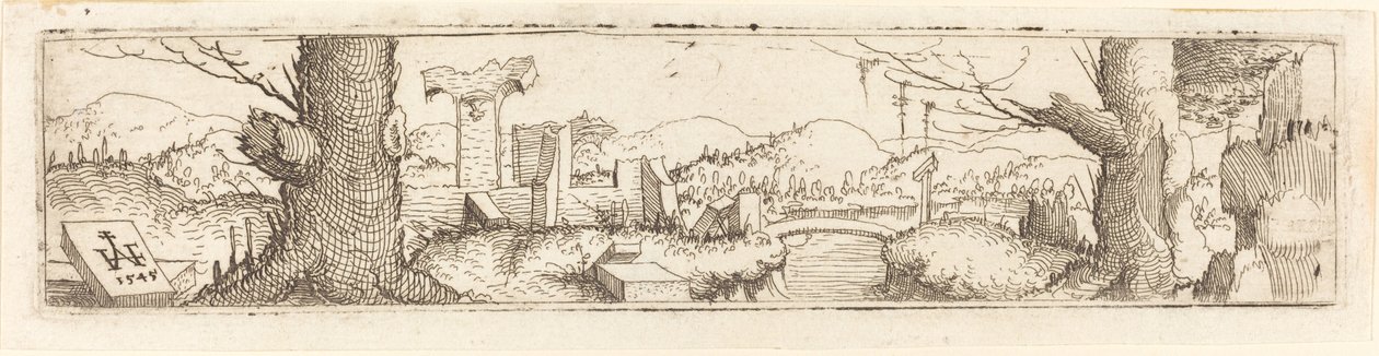 Dere ve Harabelerle Manzara, 1545. by Augustin Hirschvogel