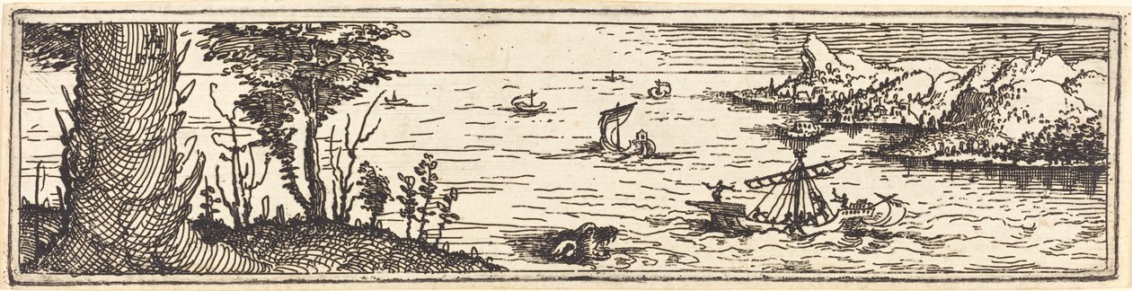 Göl ve Yelkenli Teknelerle Manzara, 1545. by Augustin Hirschvogel
