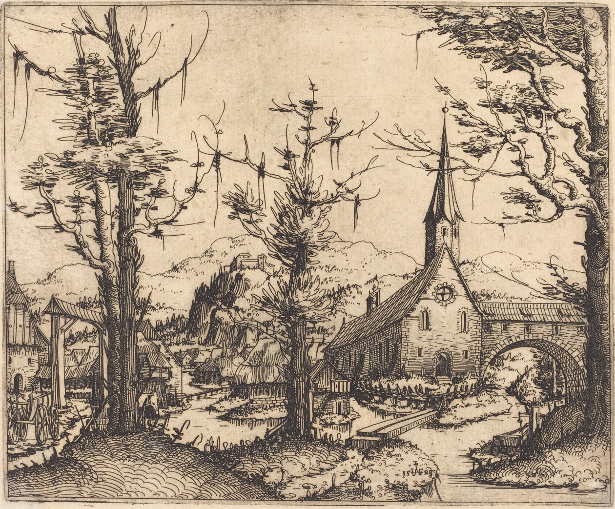 Köy Kilisesi ile Peyzaj, 1545. by Augustin Hirschvogel