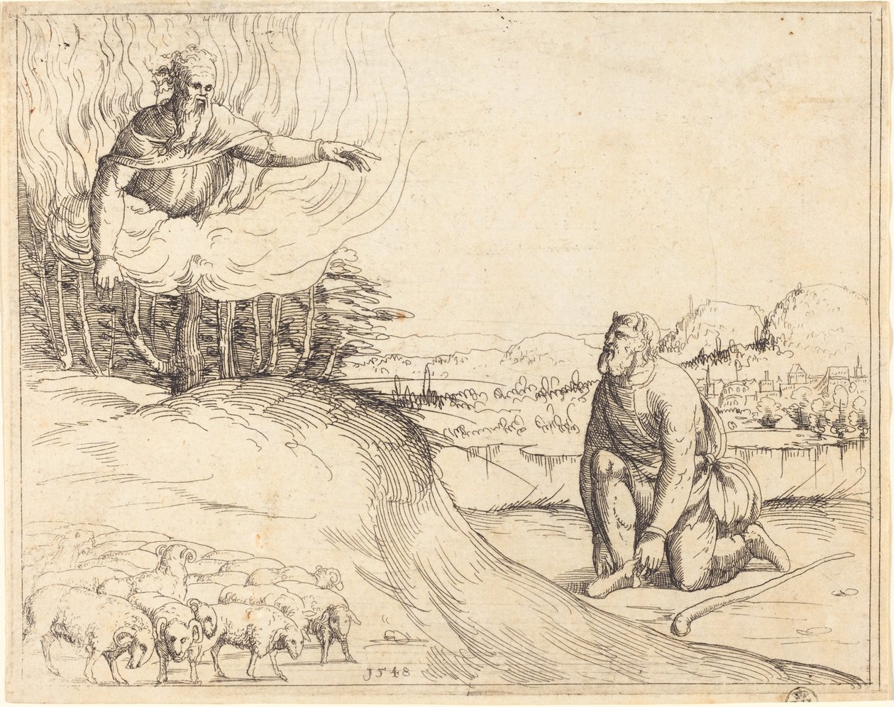 Musa ve Yanan Çalı by Augustin Hirschvogel