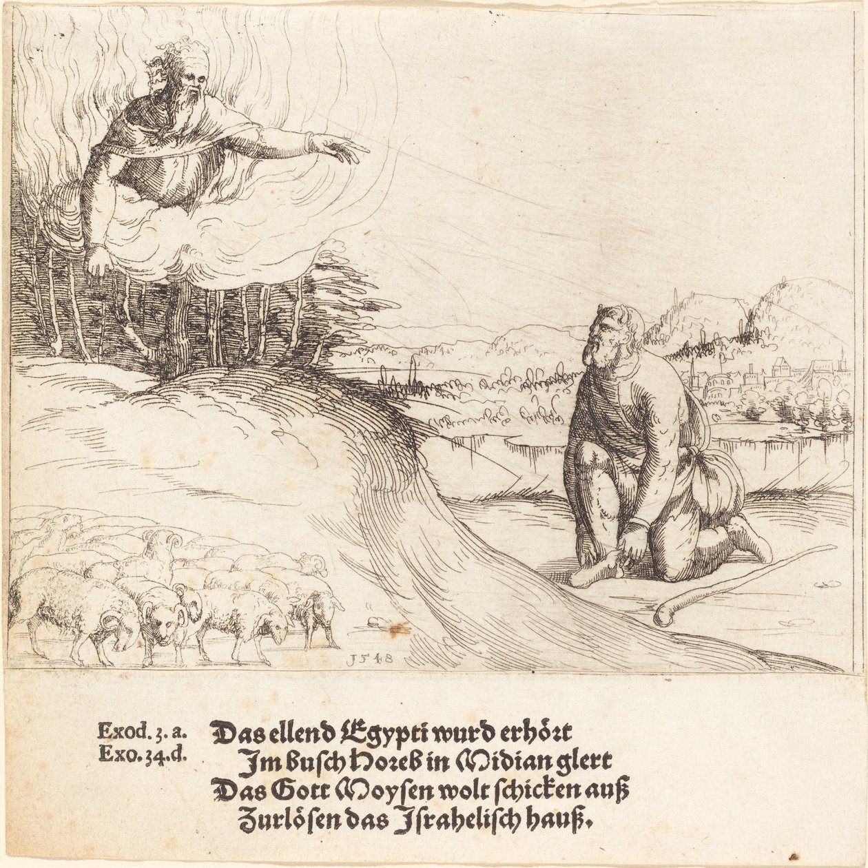 Musa ve Yanan Çalı, 1548. by Augustin Hirschvogel