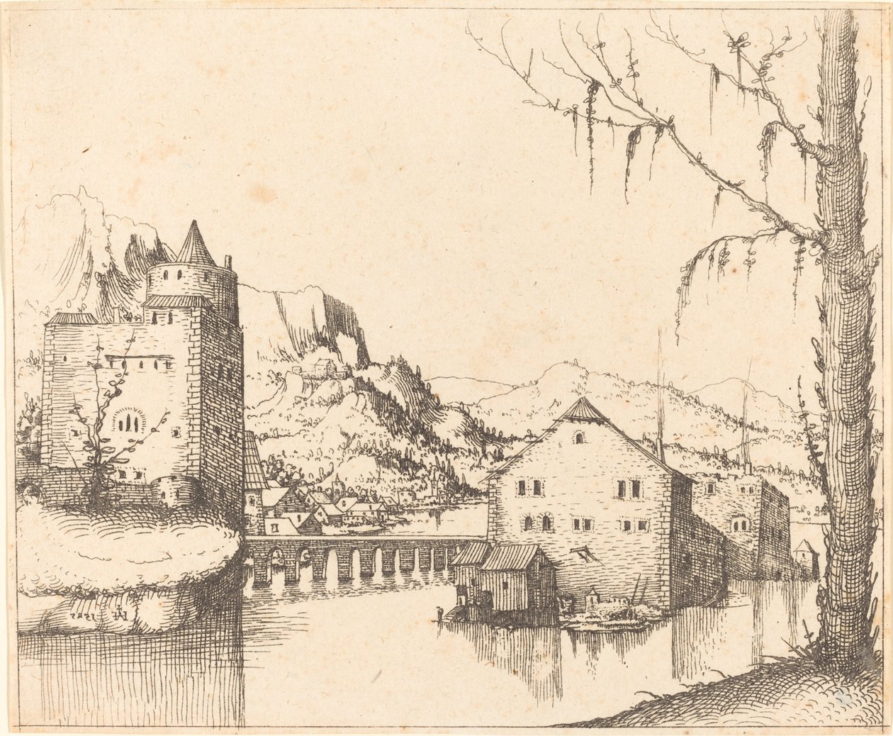 Ada Evleri ile Nehir Manzarası by Augustin Hirschvogel
