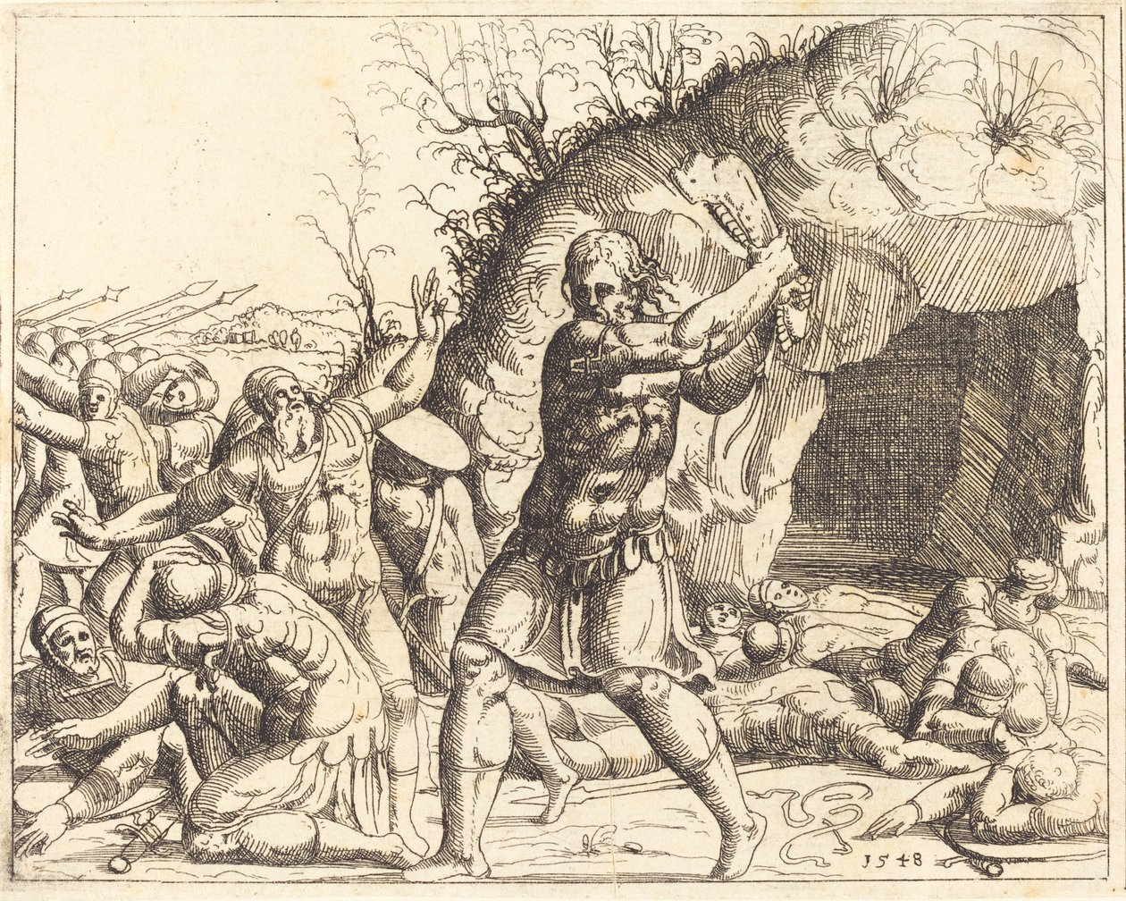 Şimşon Filistlileri Öldürüyor by Augustin Hirschvogel